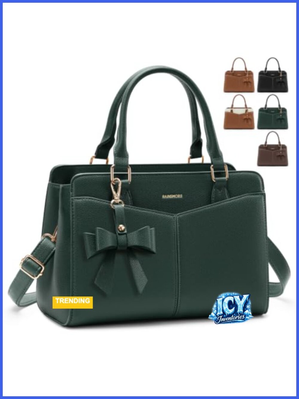 PU Leather Satchel Purse for Women, Work Handbag with Bowknot, Fits 11-in iPad